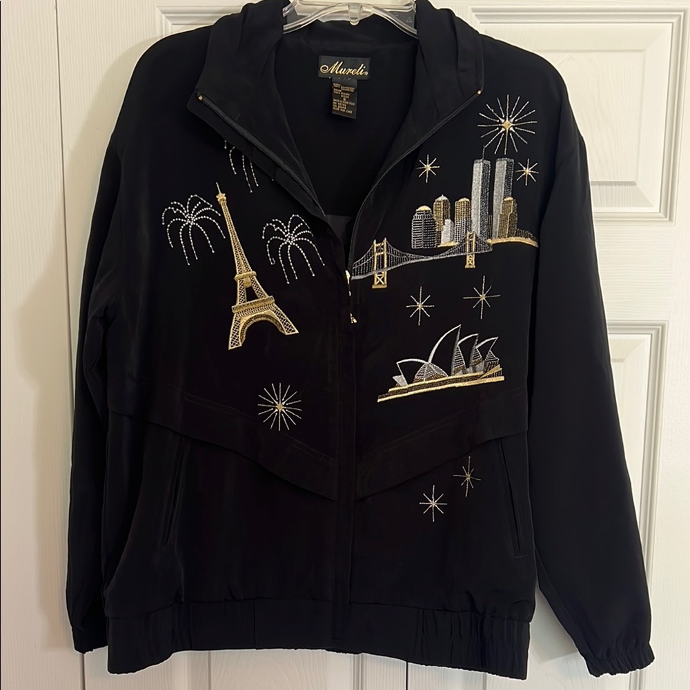 Mureli Women’s Size Small Black Jacket with Gold Embroidery Travel F1.